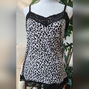 White House Black Market Black and White Chemise with Lace Trim